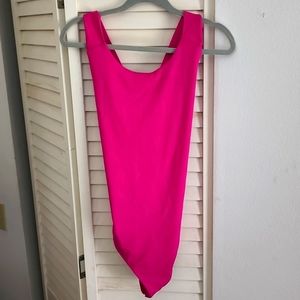 LARGE BRAND NEW HOT PINK EXPRESS TANK TOP BODY SUIT CONTURE. CRISS CROSS BACK